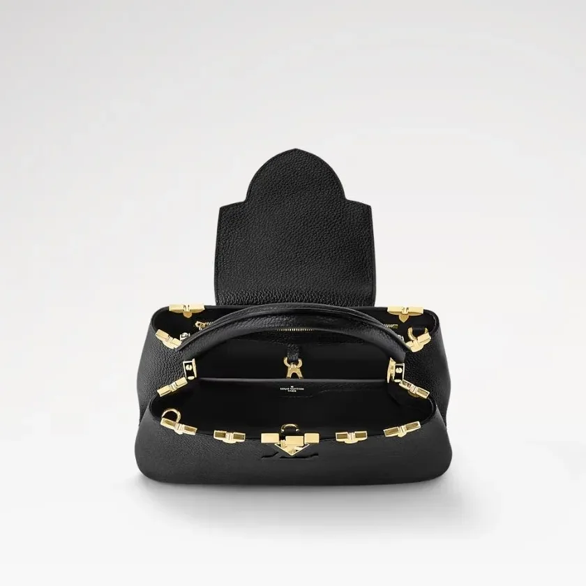 Louis Vuitton Capucines MM Top Handle Bag in Black Gold Hardware
