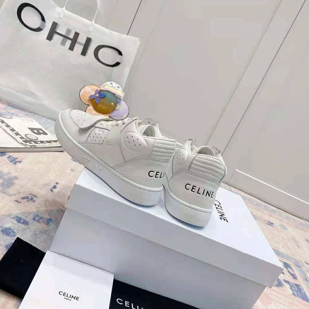 Celine CT-02 Mid Sneaker with Scratch in Calfskin for Women in White Celine CT-02 Mid Sneaker with Scratch in Calfskin for Women in White