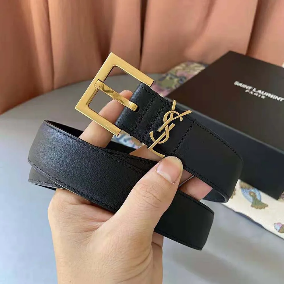 Saint Laurent YSL Monogram Narrow Belt with Square Buckle in Lacquered Leather for Women Saint Laurent YSL Monogram Narrow Belt with Square Buckle in Lacquered Leather for Women