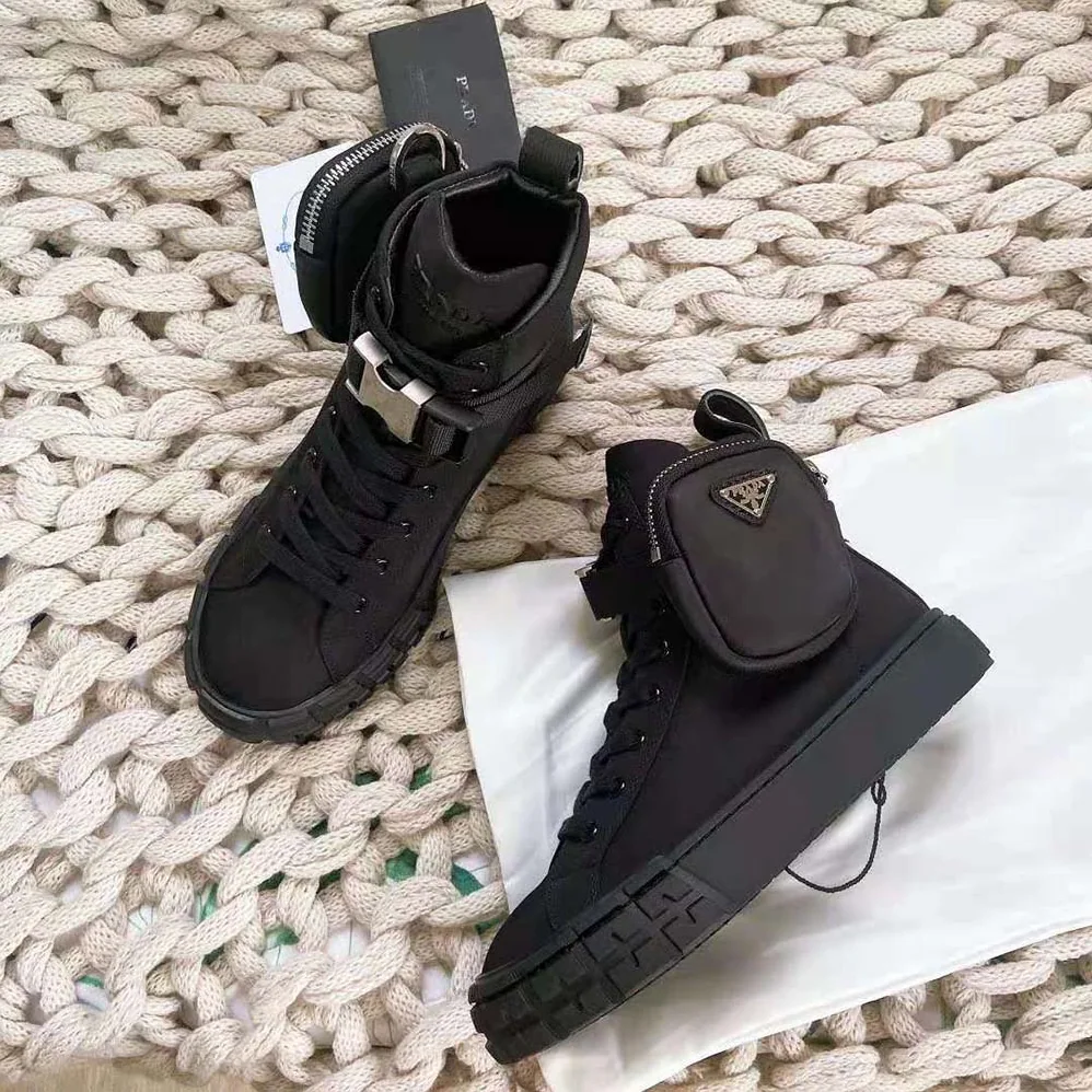 Prada Wheel Re-Nylon High-top Sneakers for Unisex in Black Prada Wheel Re-Nylon High-top Sneakers for Unisex in Black