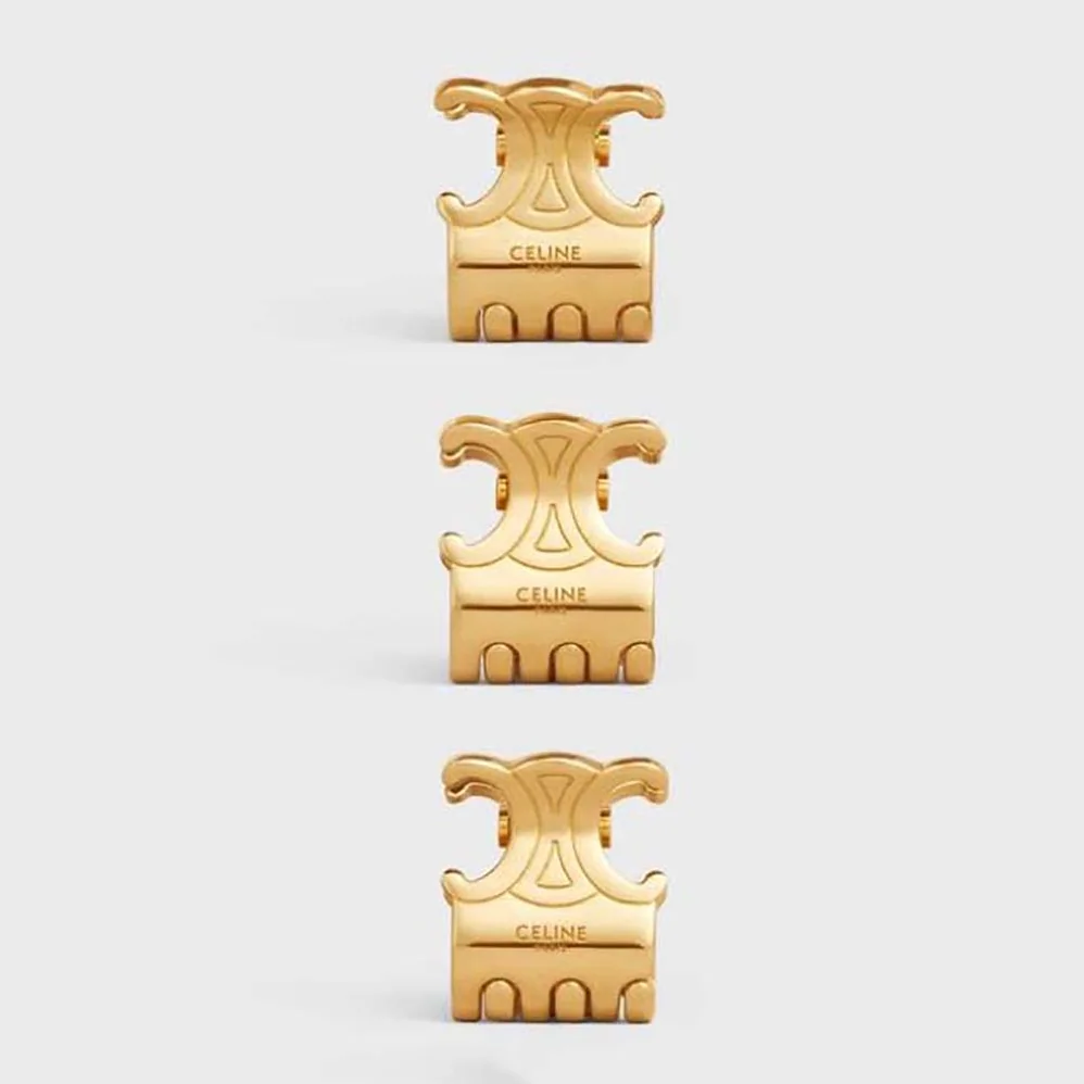 Celine Hair Accessories Set of 3 Mini Triomphe Claws in Brass with Gold Finish and Steel for Women Celine Hair Accessories Set of 3 Mini Triomphe Claws in Brass with Gold Finish and Steel for Women
