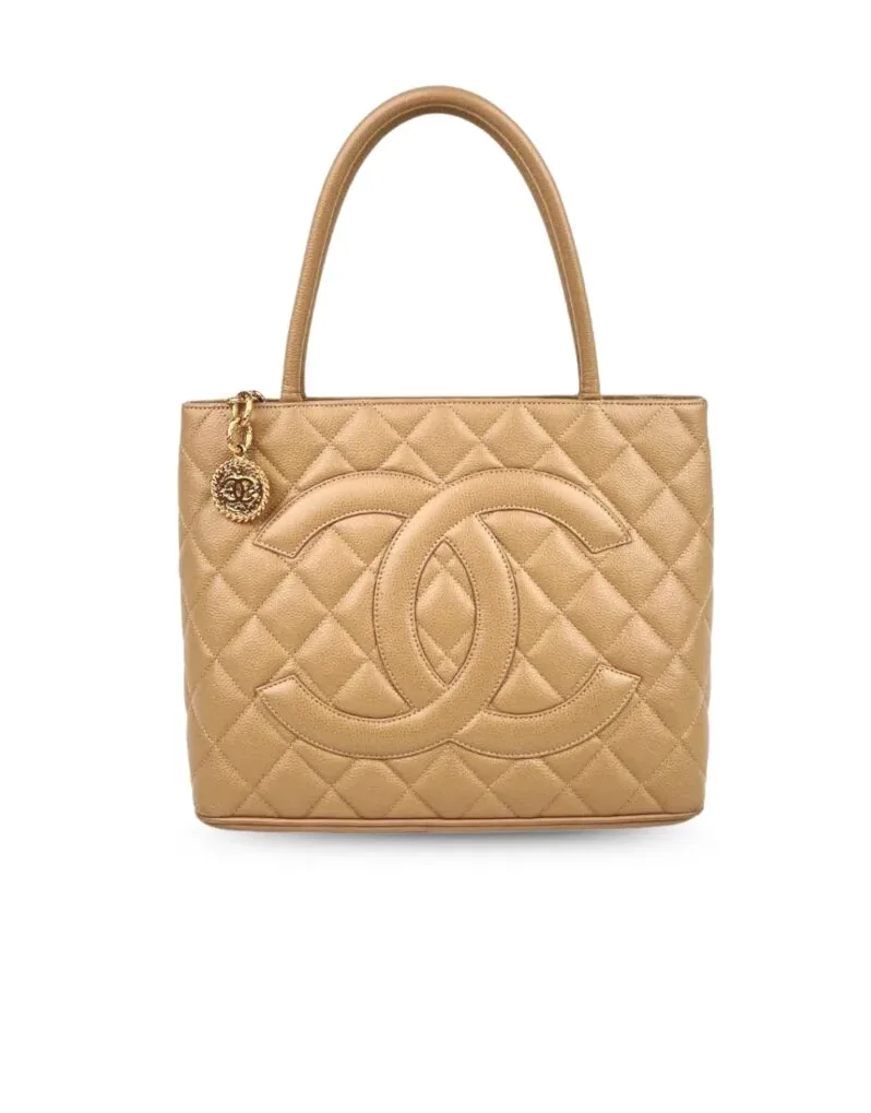 Chanel Medallion Tote Shoulder Beige Bag /