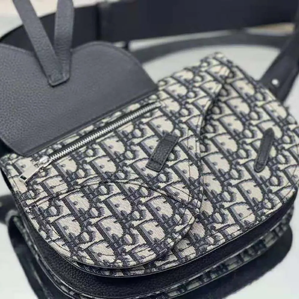 Dior Saddle Pouch Beige and Black Dior Oblique Jacquard for Men