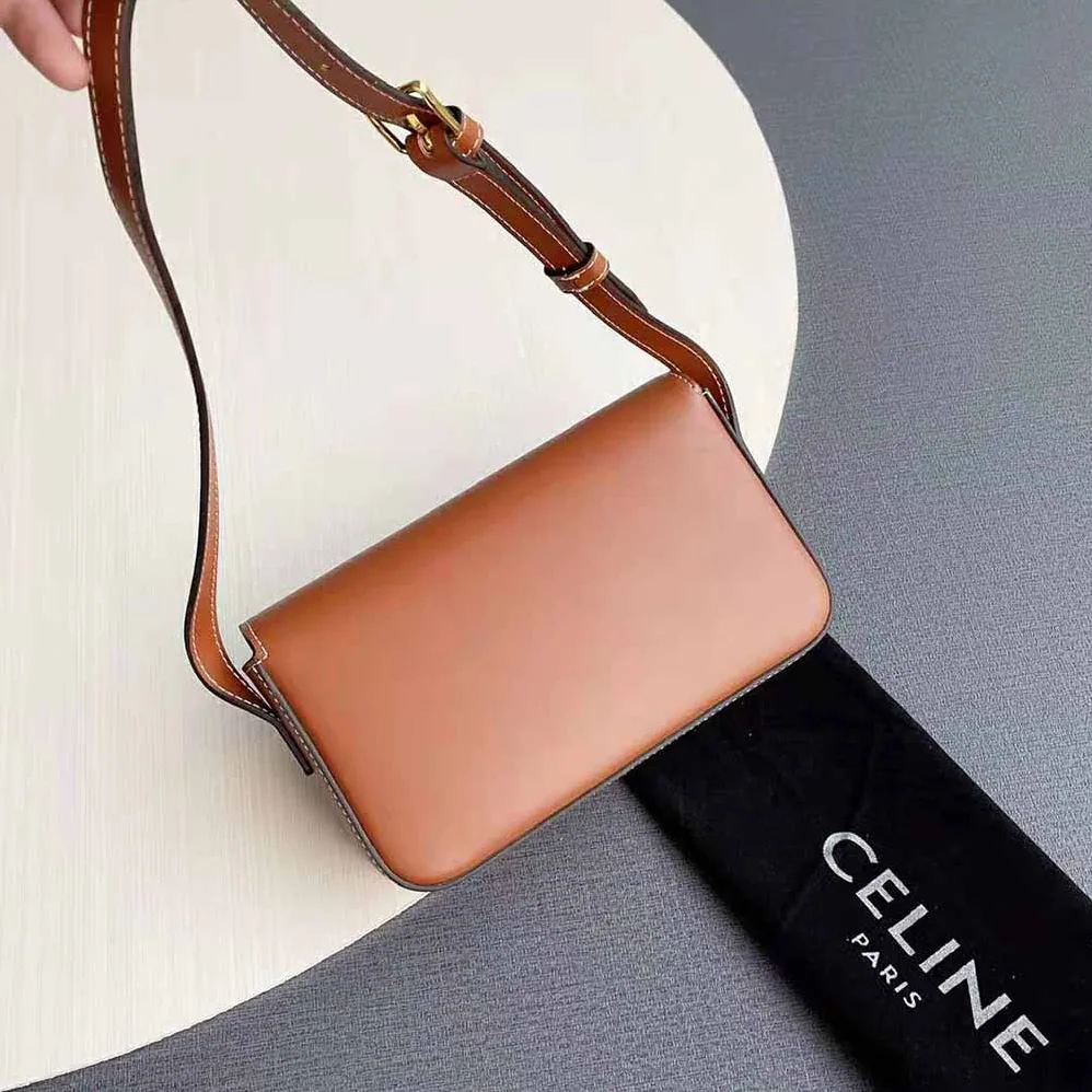 Celine Triomphe Shoulder Bag in Natural Calfskin for Women in Brown Celine Triomphe Shoulder Bag in Natural Calfskin for Women in Brown