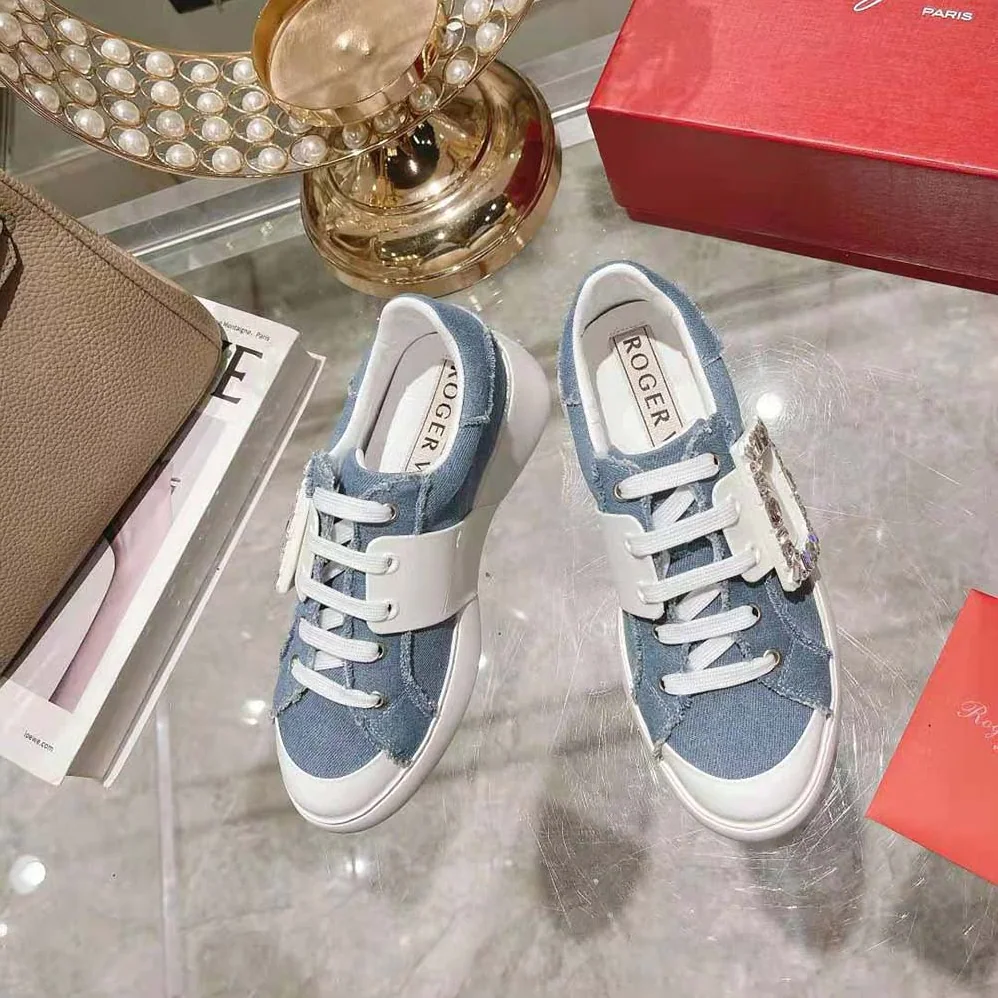 Roger Vivier Viv' Skate Strass Buckle Sneakers in Denim for Women