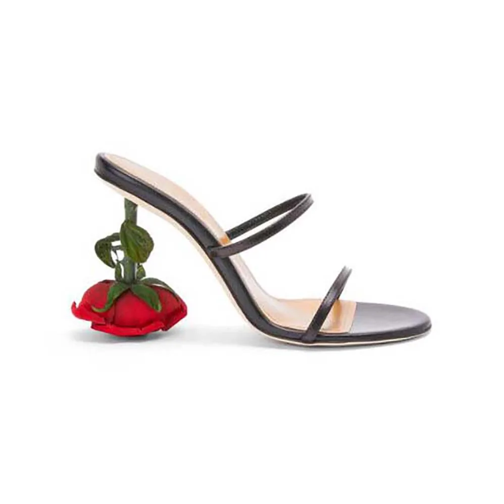 Loewe Rose Heel Sandal in Goatskin 10cm Heel Height for Women in Black