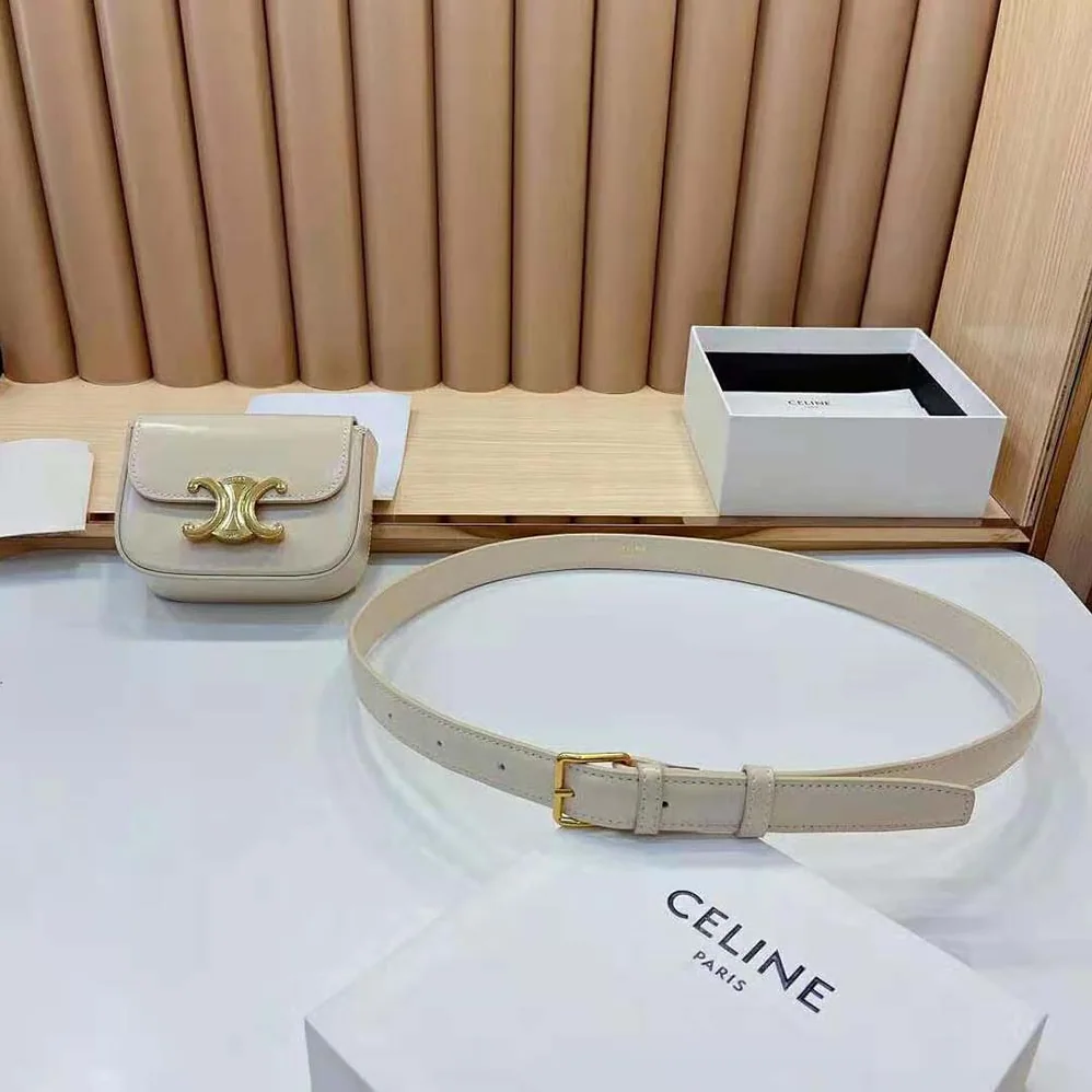 Celine Belt Bag Triomphe Belt in Shiny Calfskin for Women in White Celine Belt Bag Triomphe Belt in Shiny Calfskin for Women in White