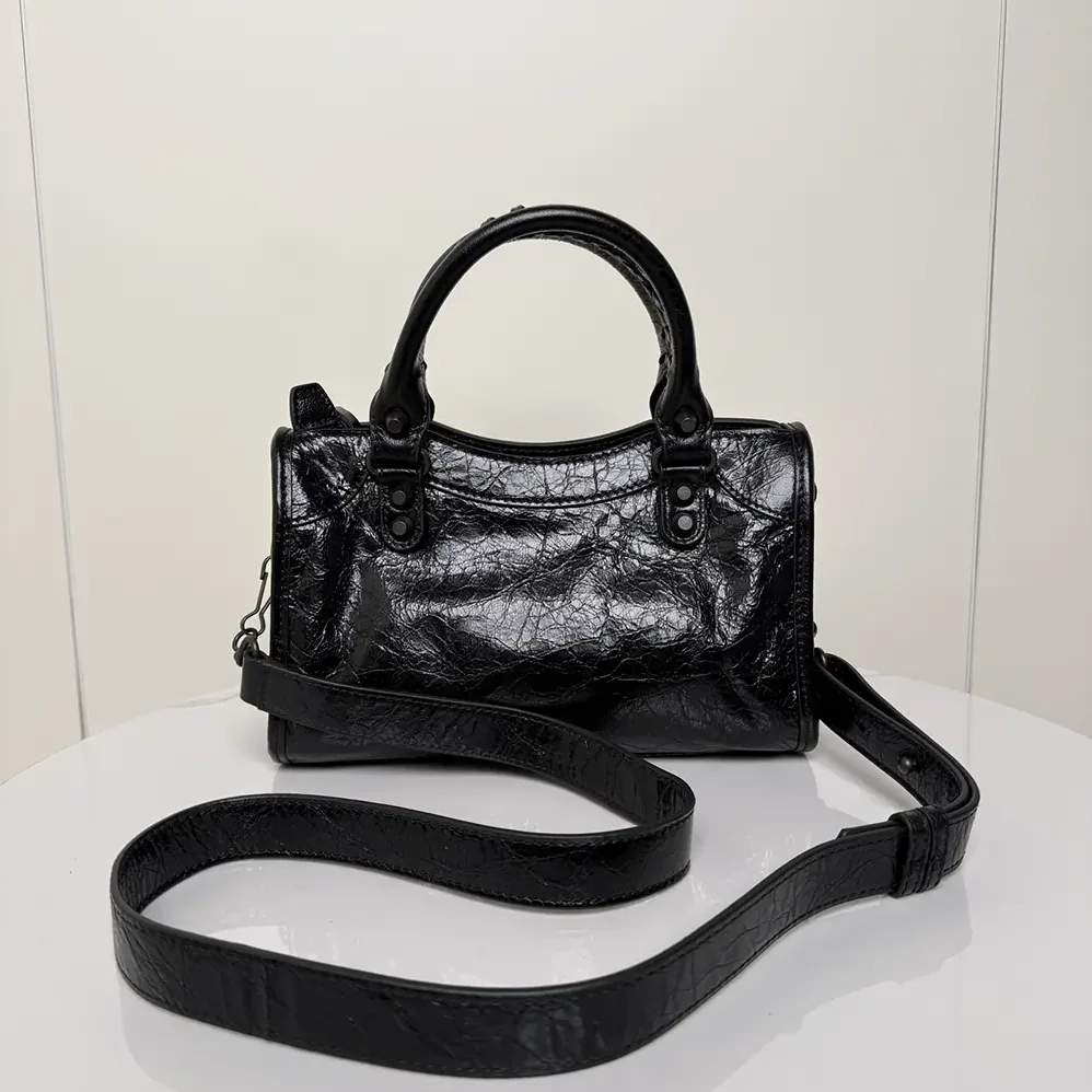 Balenciaga Le City Bag Mini in Black Arena Lambskin Brass Hardware for Women