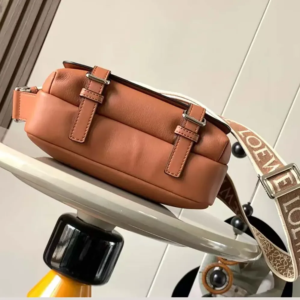 Loewe XS Military Messenger Bag in Supple Smooth Calfskin and Jacquard for Men in Brown