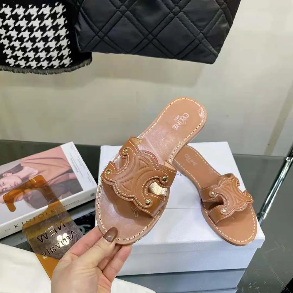 Celine Triomphe Mule in Calfskin for Women in Tan Celine Triomphe Mule in Calfskin for Women in Tan