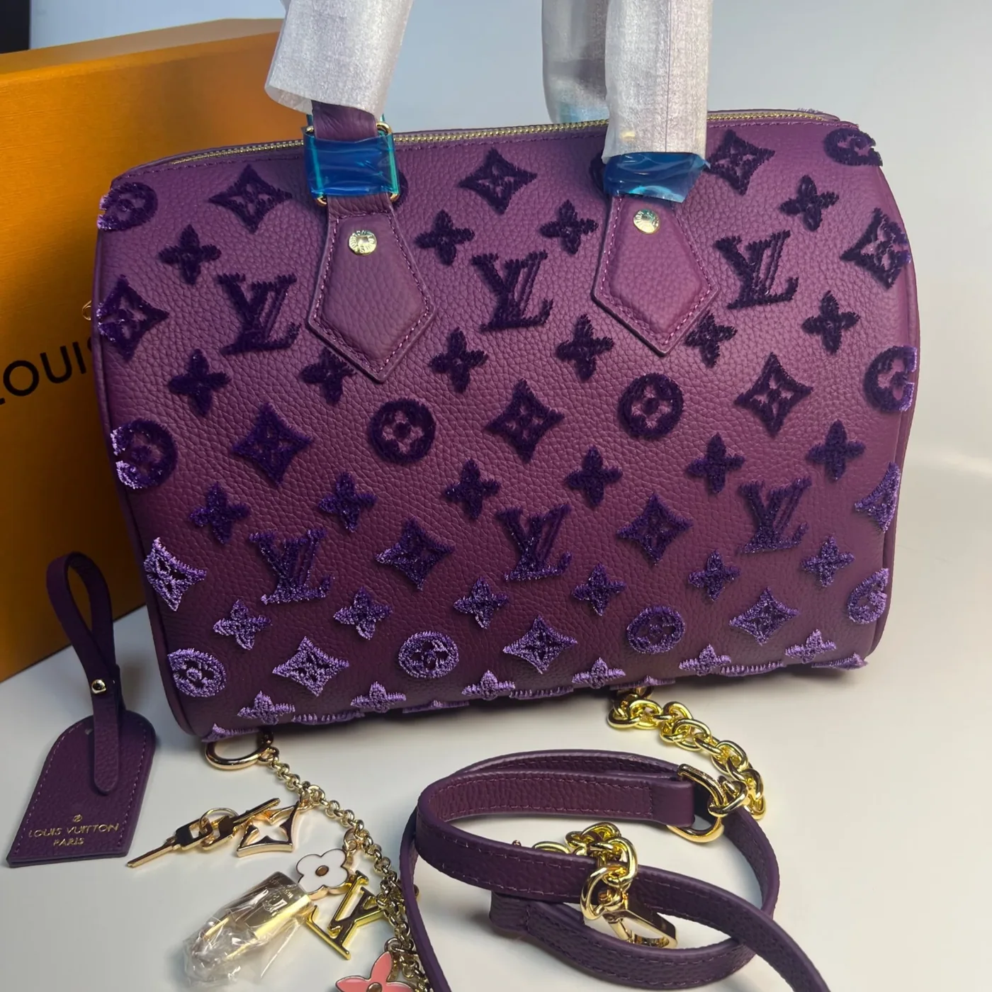 Louis Vuitton Speedy Bandouliere 25 Top Handle Bag in Purple Gold Hardware Louis Vuitton Speedy Bandouliere 25 Top Handle Bag in Purple Gold Hardware