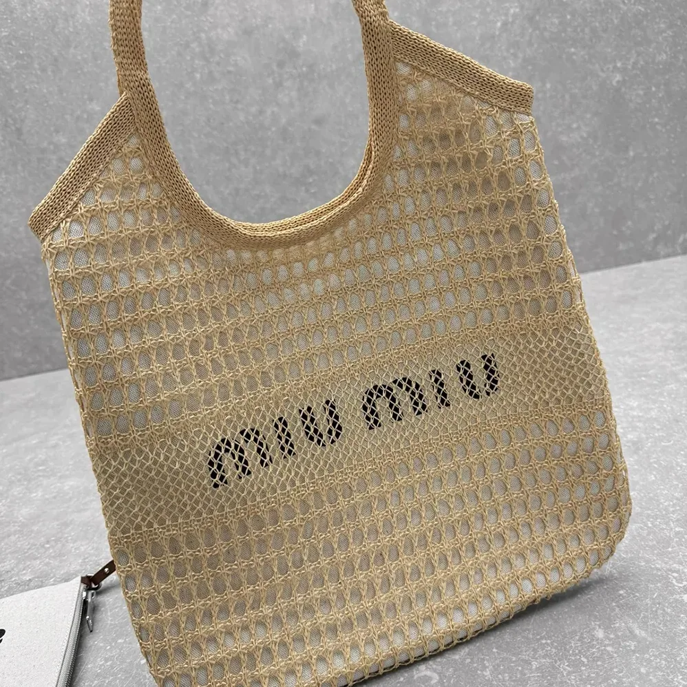 Miu Miu IVY Raffia for Women in Effect and Linen Bag