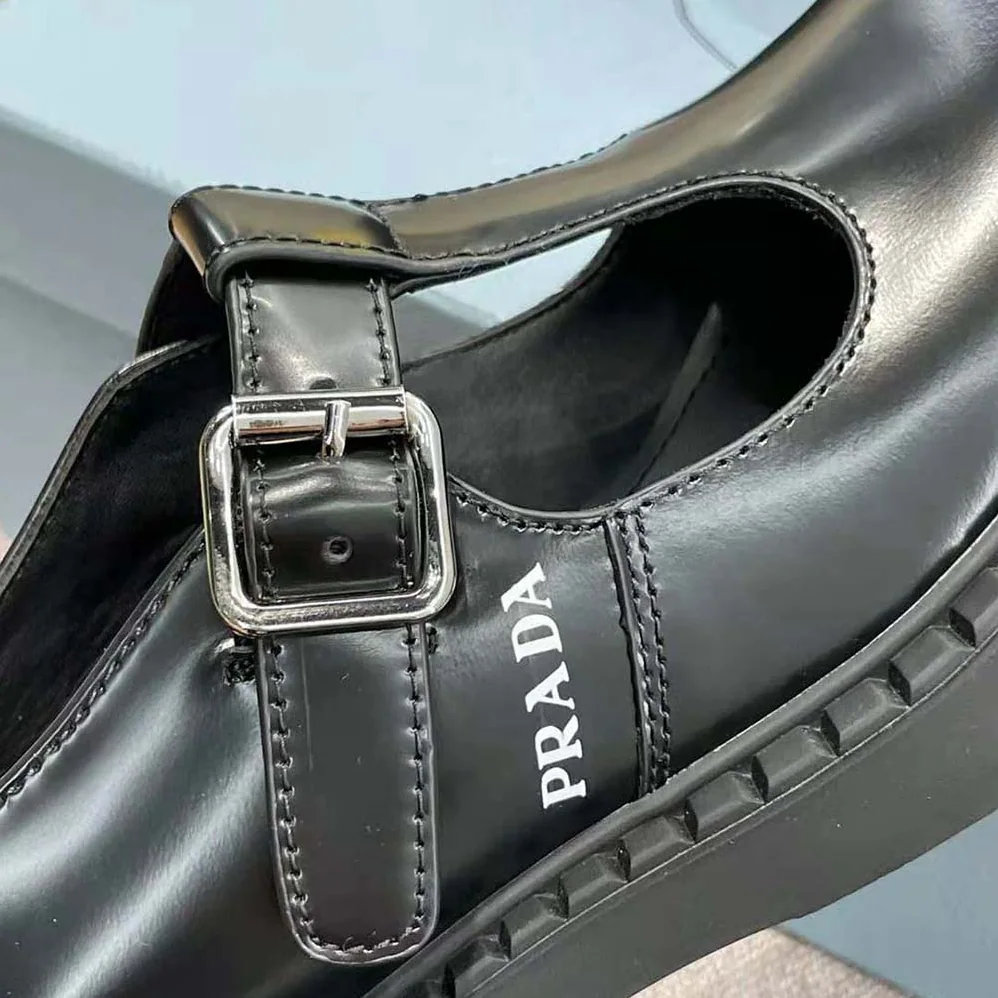 Prada Brushed leather T-Strap Shoes for Women in Black Prada Brushed leather T-Strap Shoes for Women in Black