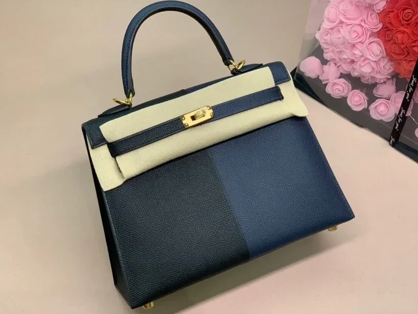 Hermes Kelly 28 Sellier Epsom Bag Black in Navy Blue