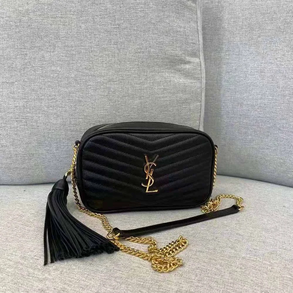Saint Laurent YSL Lou Mini Bag in Quilted Grain DE Poudre Embossed Leather for Women in Black Saint Laurent YSL Lou Mini Bag in Quilted Grain DE Poudre Embossed Leather for Women in Black