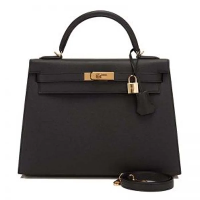 Hermes Kelly Sellier 32 Bag in Togo Leather with Gold Hardware for Women in Black