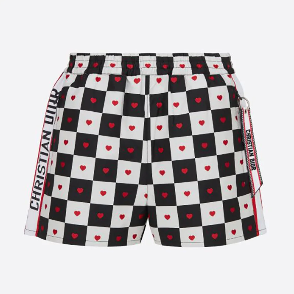 Dior Dioramour Shorts Black White and Red D-Chess Heart Technical Taffeta Jacquard for Women