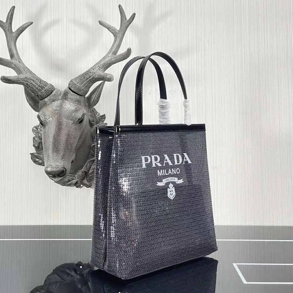 Prada Small Sequined Mesh Tote Bag for Women in Black
