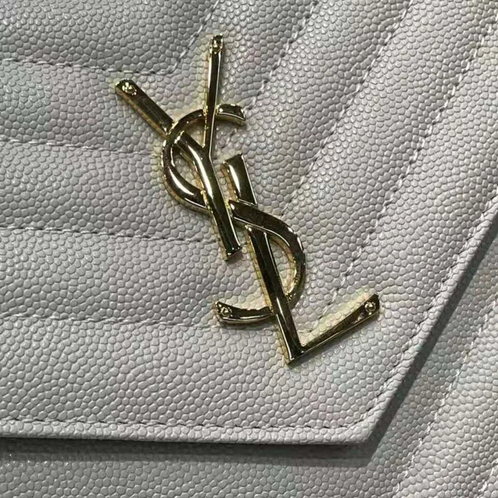 Saint Laurent YSL Monogram Clutch in Quilted Grain de Poudre Embossed Leather for Women