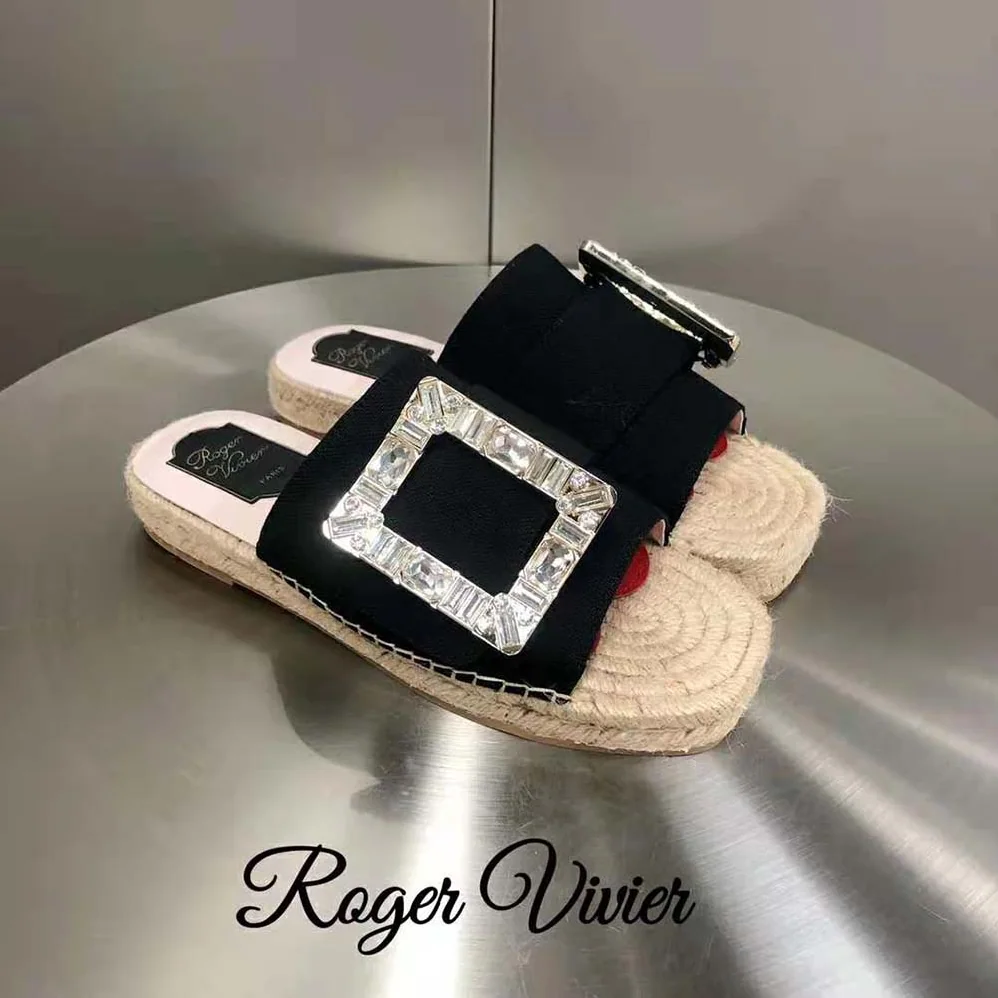 Roger Vivier Strass Buckle Espadrille Mules in Velvet for Women in Black