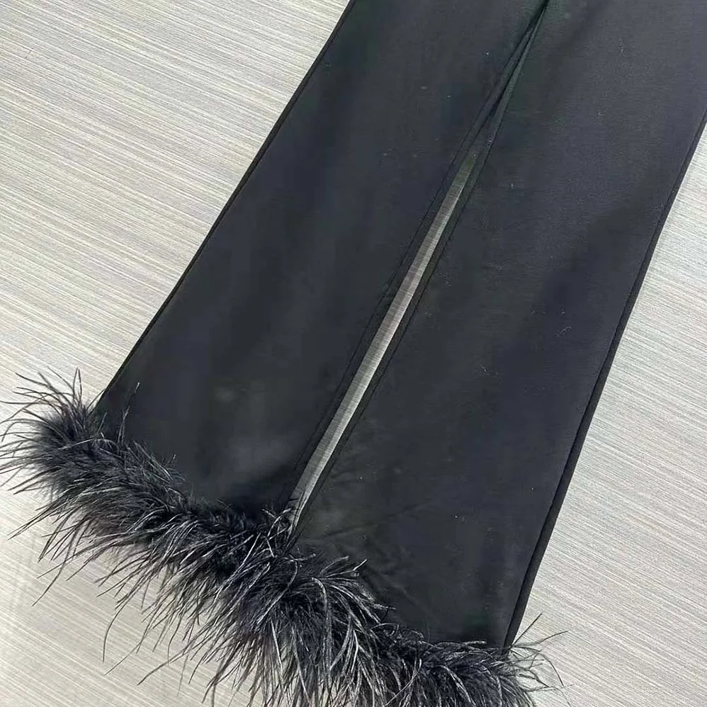Prada Cotton Fleece Joggers with Feather Trim for Women in Black Prada Cotton Fleece Joggers with Feather Trim for Women in Black