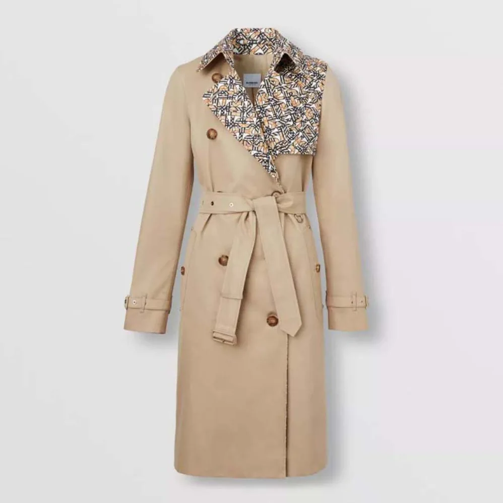 Burberry Monogram Print Detail Cotton Gabardine Trench Coat for Women