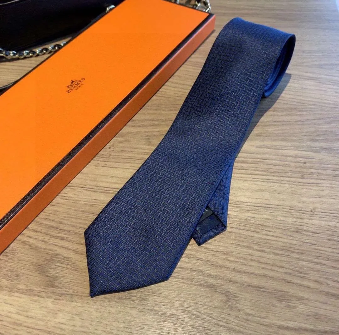 Hermes Tie 7 Faconnee New H Navy Blue