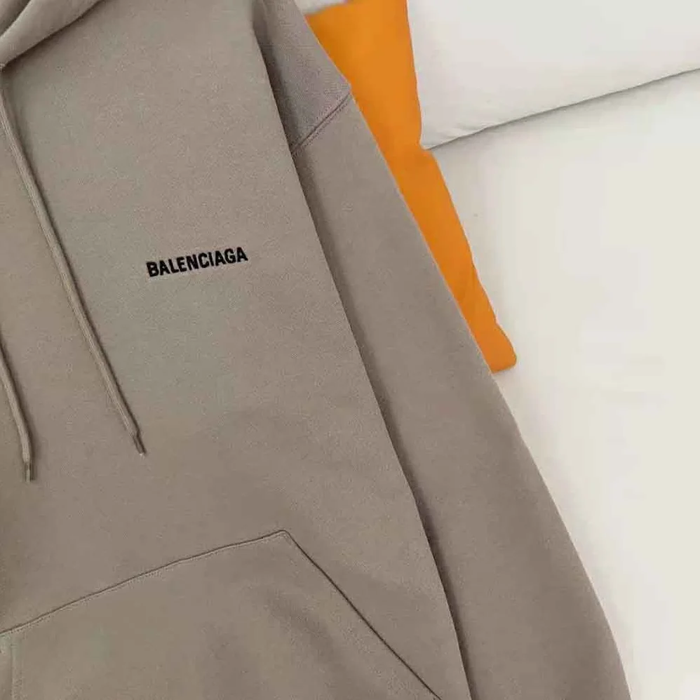 Balenciaga Hoodie Medium Fit in Dark Beige and Black Curly Fleece for Men