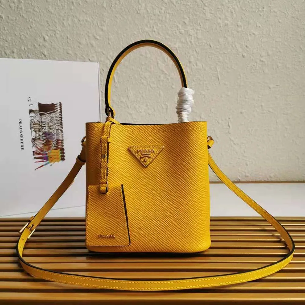 Prada Small Saffiano Leather Prada Panier Bag for Women in Yellow