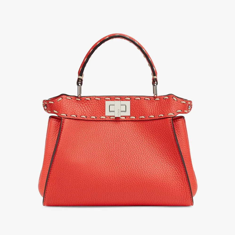 Fendi Peekaboo Iconic Mini Full Grain Leather Bag for Women in Red
