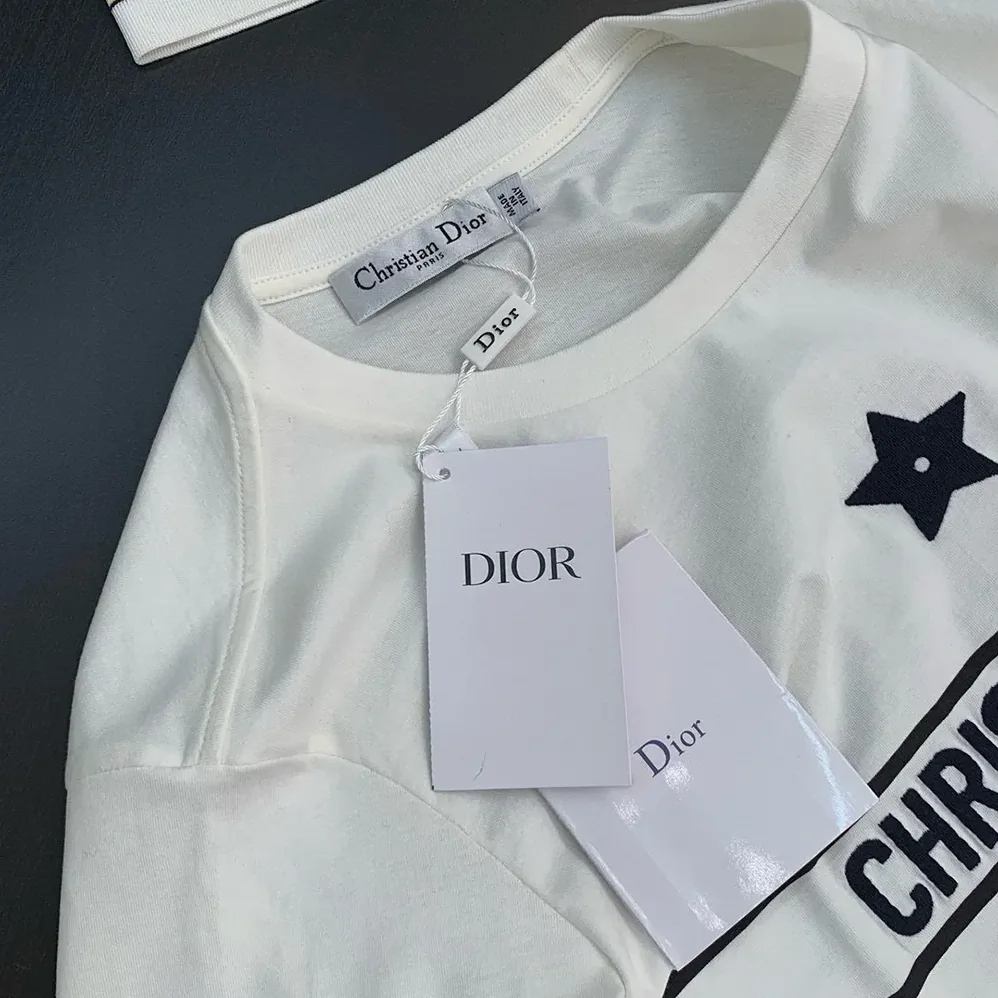 Dior T-Shirt White Cotton Jersey with Signature for Women