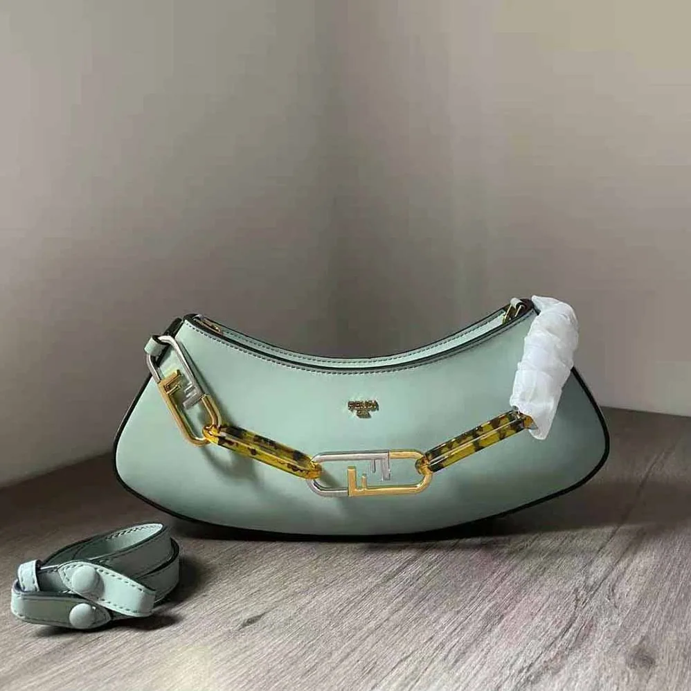 Fendi O'Lock Swing Mint Green Leather Pouch for Women