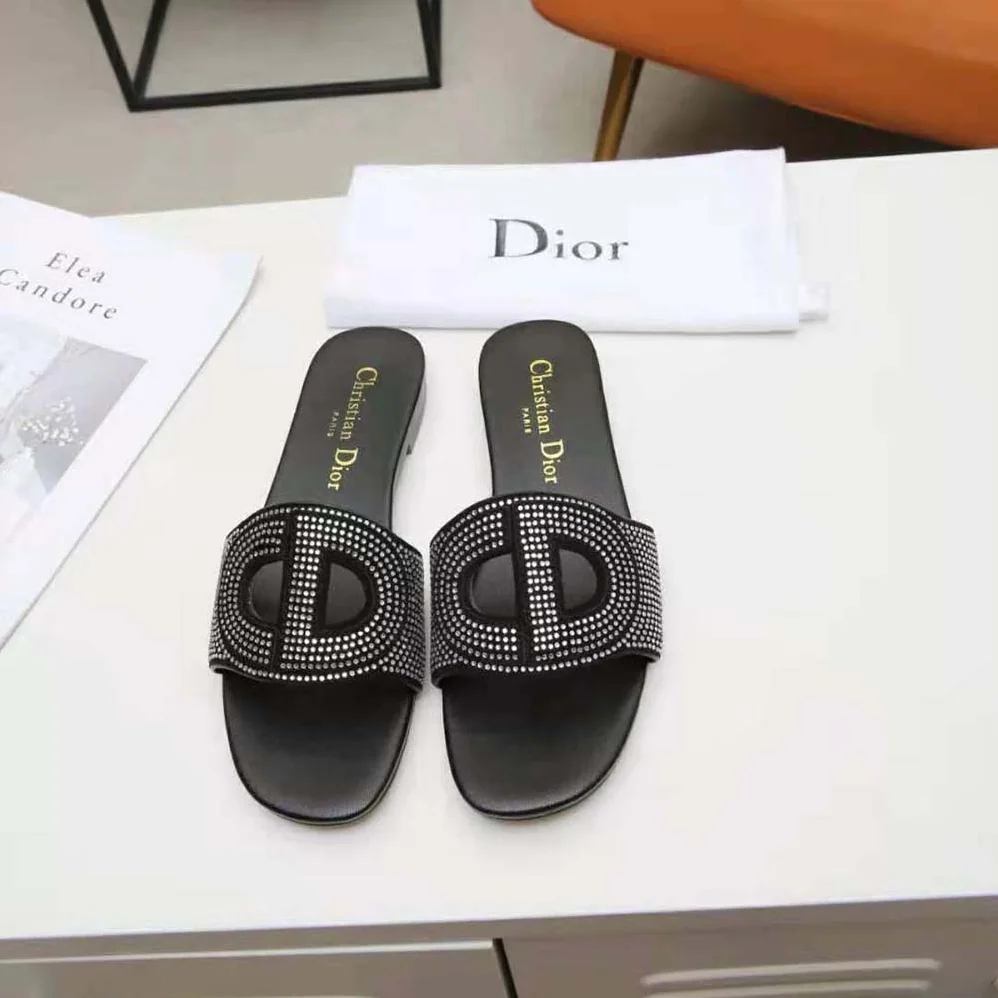 Dior D-Club Slide Black Suede Calfskin with Silver for Women in Finish Strass