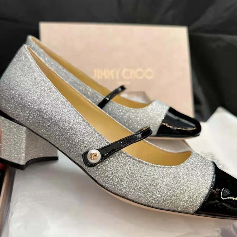 Jimmy Choo Elisa 45 Silver Glitter and Patent Pumps for Women