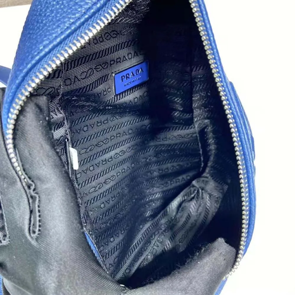 Prada Cross Leather Bag wite Logo-Print Re-Nylon lining for Men in Navy