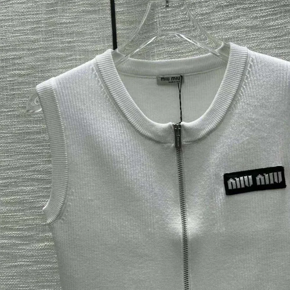 Miu Miu Viscose Knit Top with Knit Logo Patch for Women