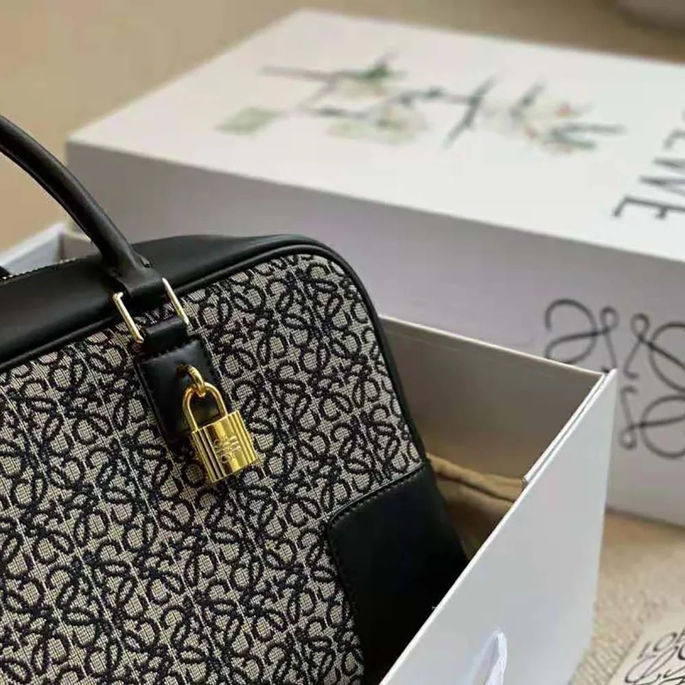 Loewe Amazona 23 in Anagram Jacquard and Calfskin for Women in Black Loewe Amazona 23 in Anagram Jacquard and Calfskin for Women in Black