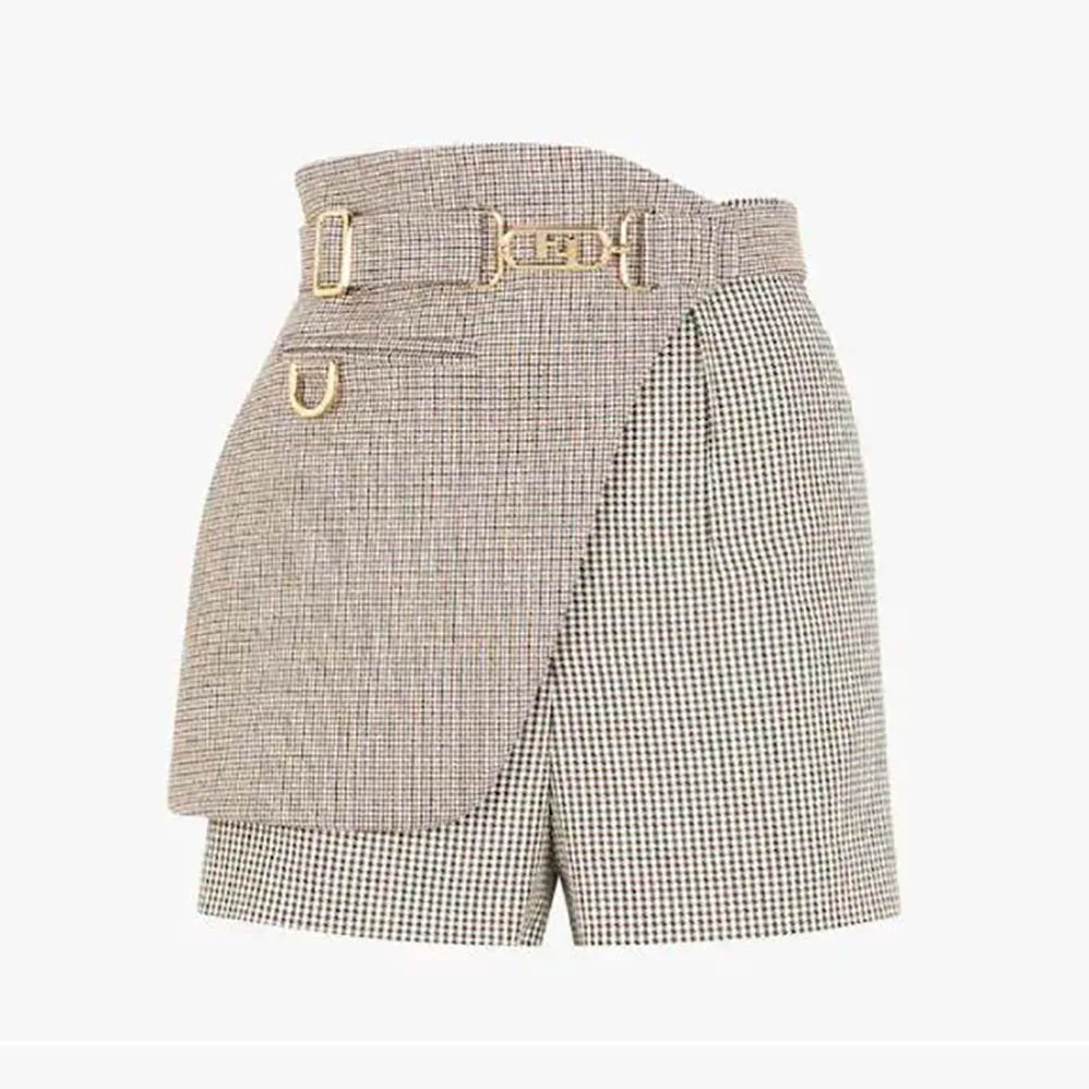Fendi Beige Houndstooth Wool Shorts for Women
