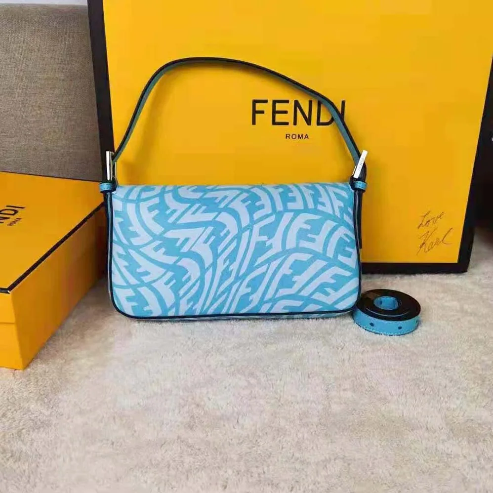 Fendi Baguette 1997 Blue Glazed Canvas Bag for Women