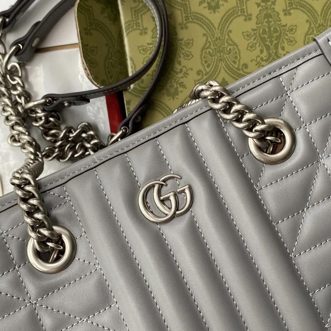 GG Marmont Small Tote Bag Dark Grey Matelassé / GG Marmont Small Tote Bag Dark Grey Matelassé /