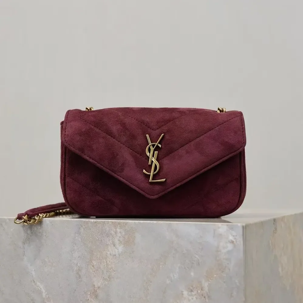 Saint Laurent YSL Loulou Small In Matelassé Suede for Women in Burgundy