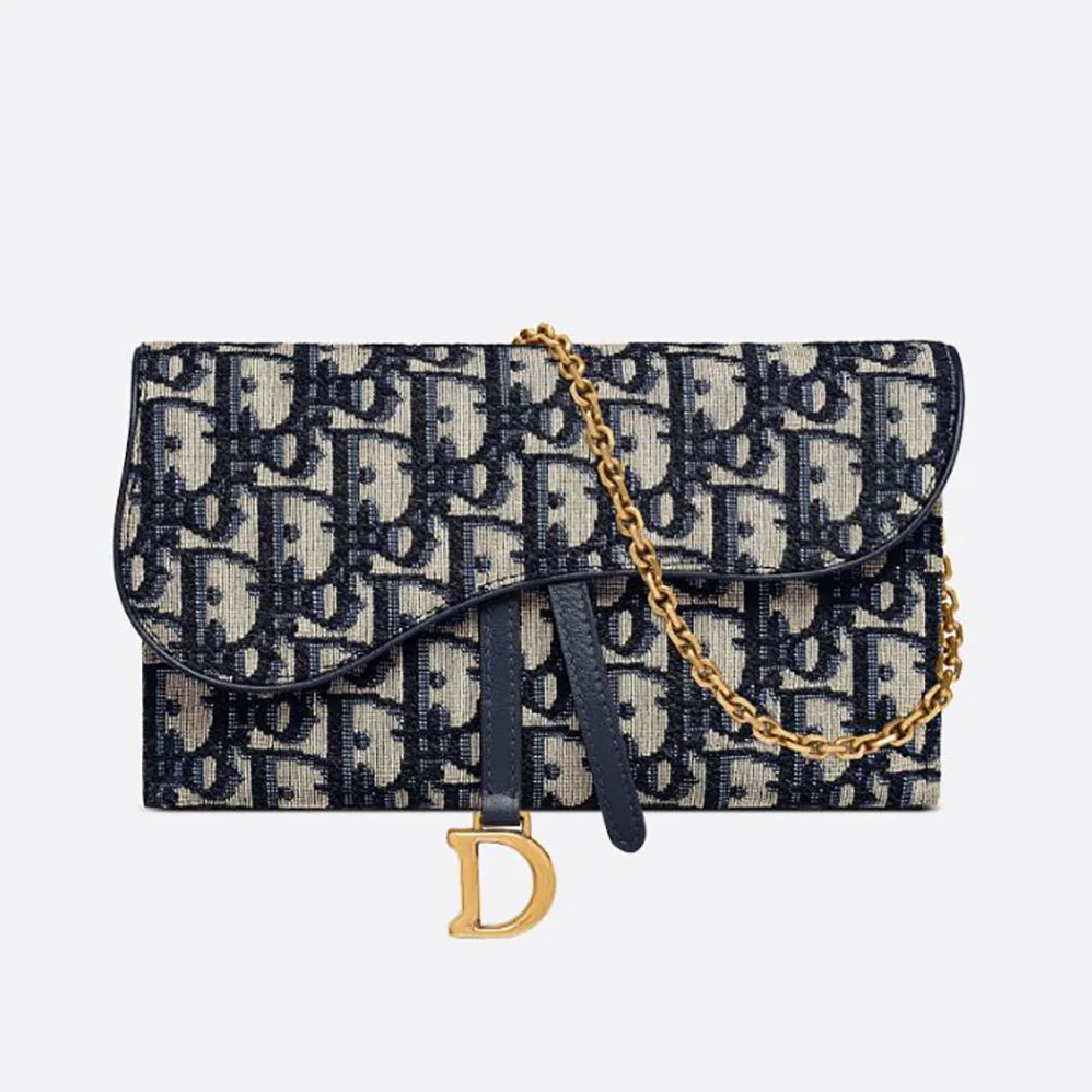 Dior Saddle Wallet Blue Dior Oblique Jacquard for Women