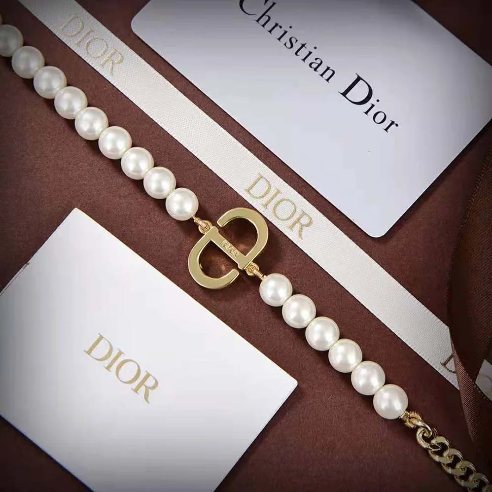 Dior 30 Montaigne Long Necklace Gold-Finish Metal and Silver for Women in Tone Crystals