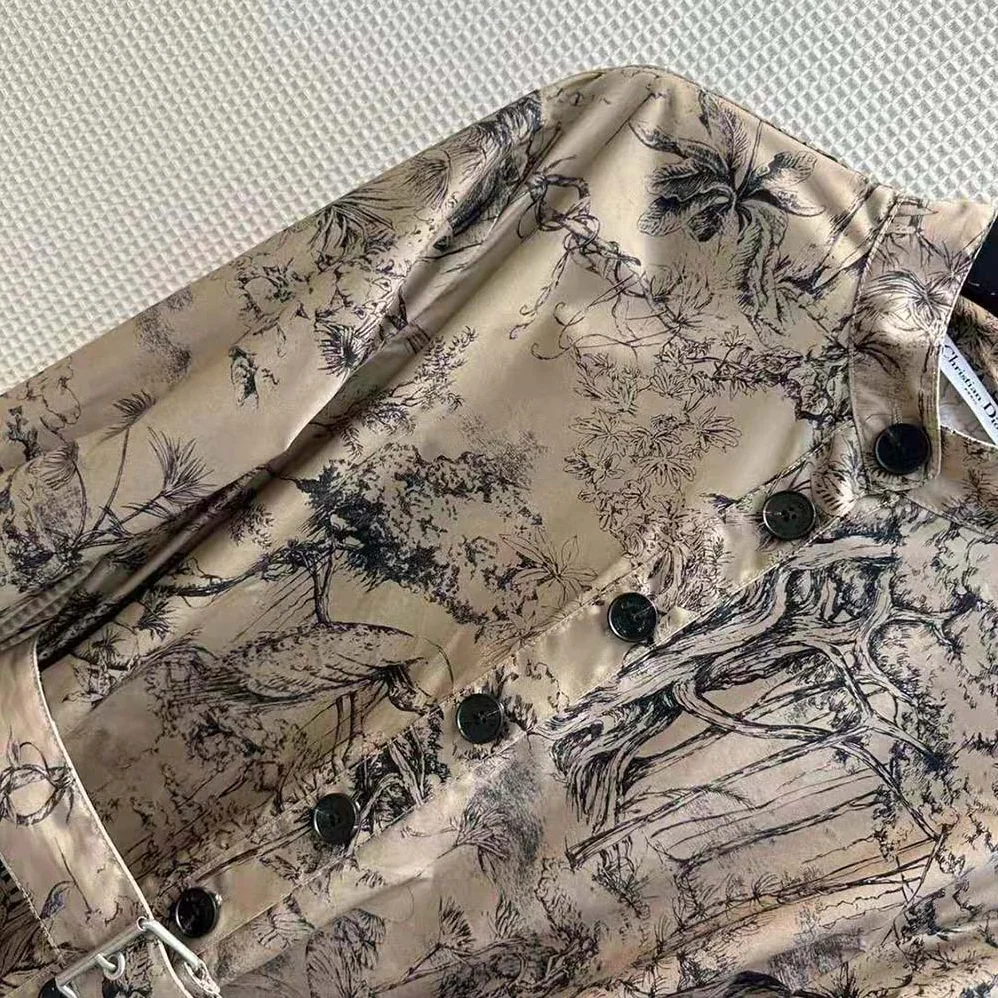 Dior Belted Shirt Dress Beige Cotton Gabardine with Toile de Jouy Voyage Motif for Women Dior Belted Shirt Dress Beige Cotton Gabardine with Toile de Jouy Voyage Motif for Women