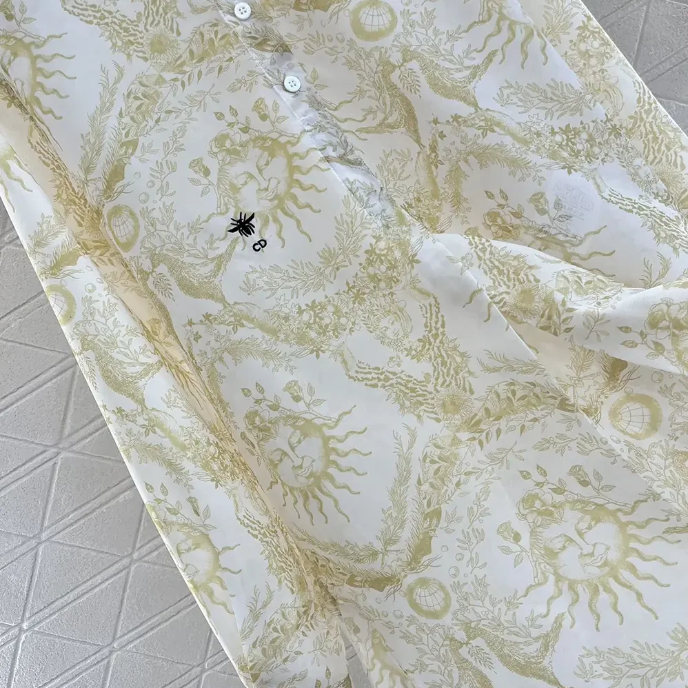 Dior Dioriviera Long Blouse White and Lemon Yellow Cotton Muslin for Women
