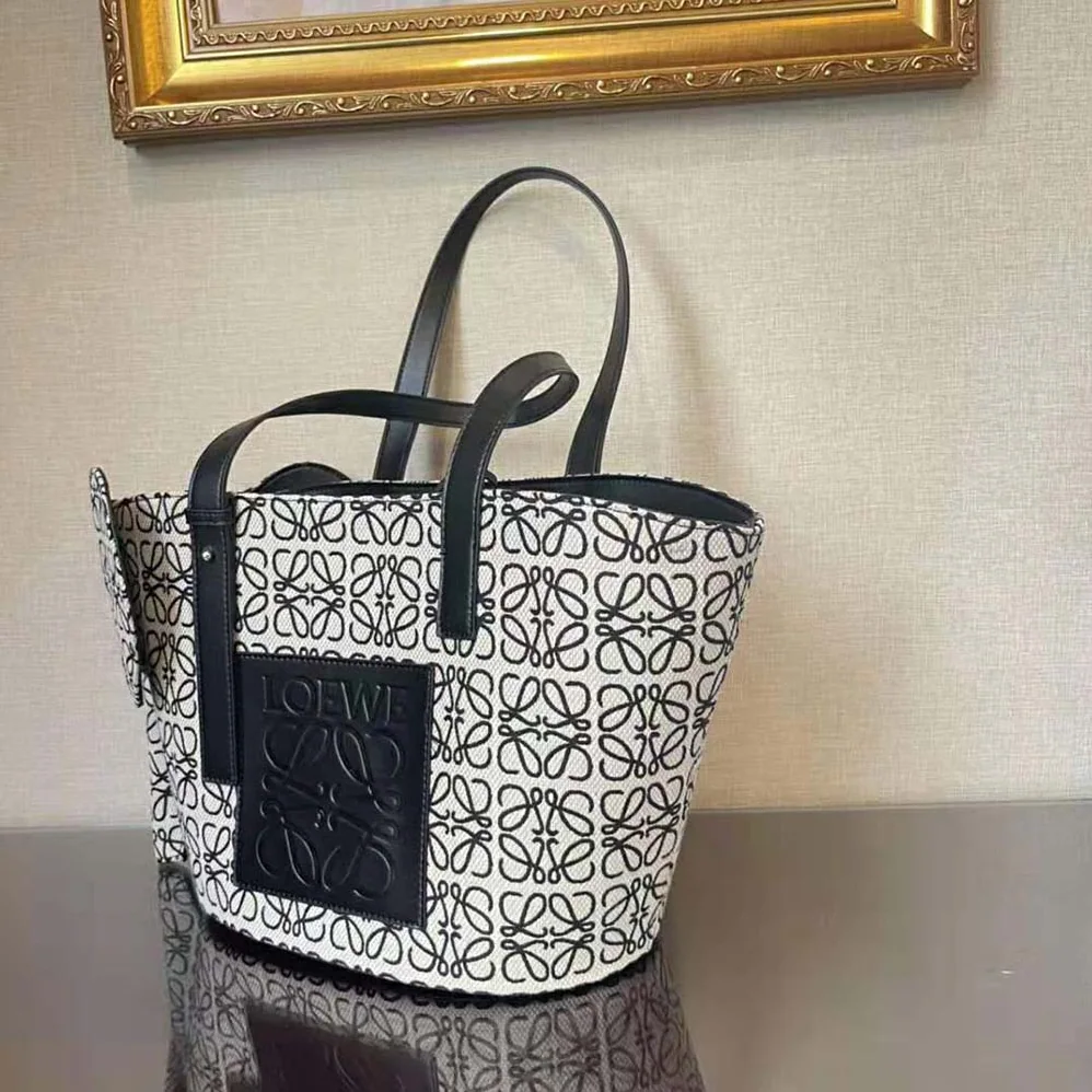 Loewe Elephant Basket Bag in Anagram Jacquard and Calfskin for Women Loewe Elephant Basket Bag in Anagram Jacquard and Calfskin for Women