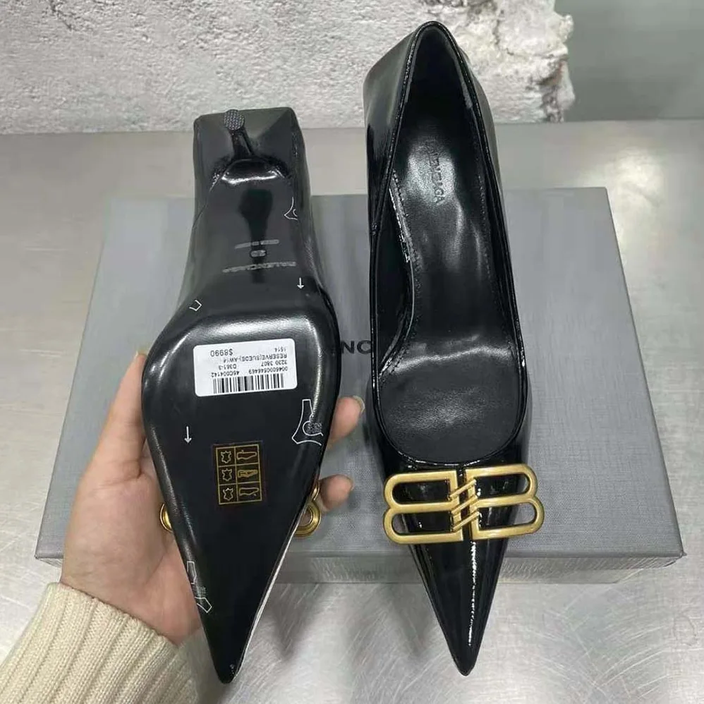 Balenciaga Square Knife BB 80mm Pump in Black Shiny Lambskin for Women