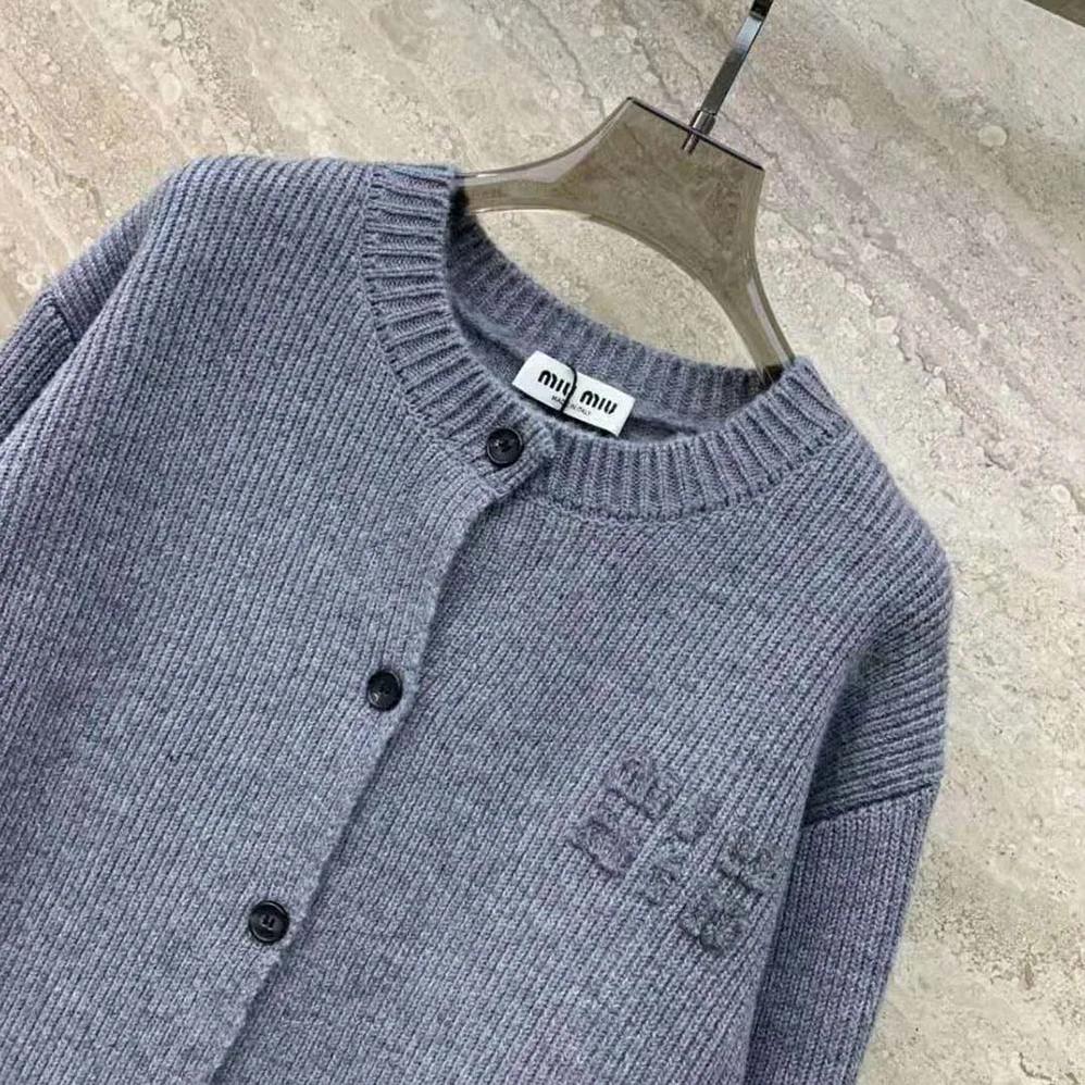 Miu Miu Wool and Nylon Knit Cardigan for Women in Silver