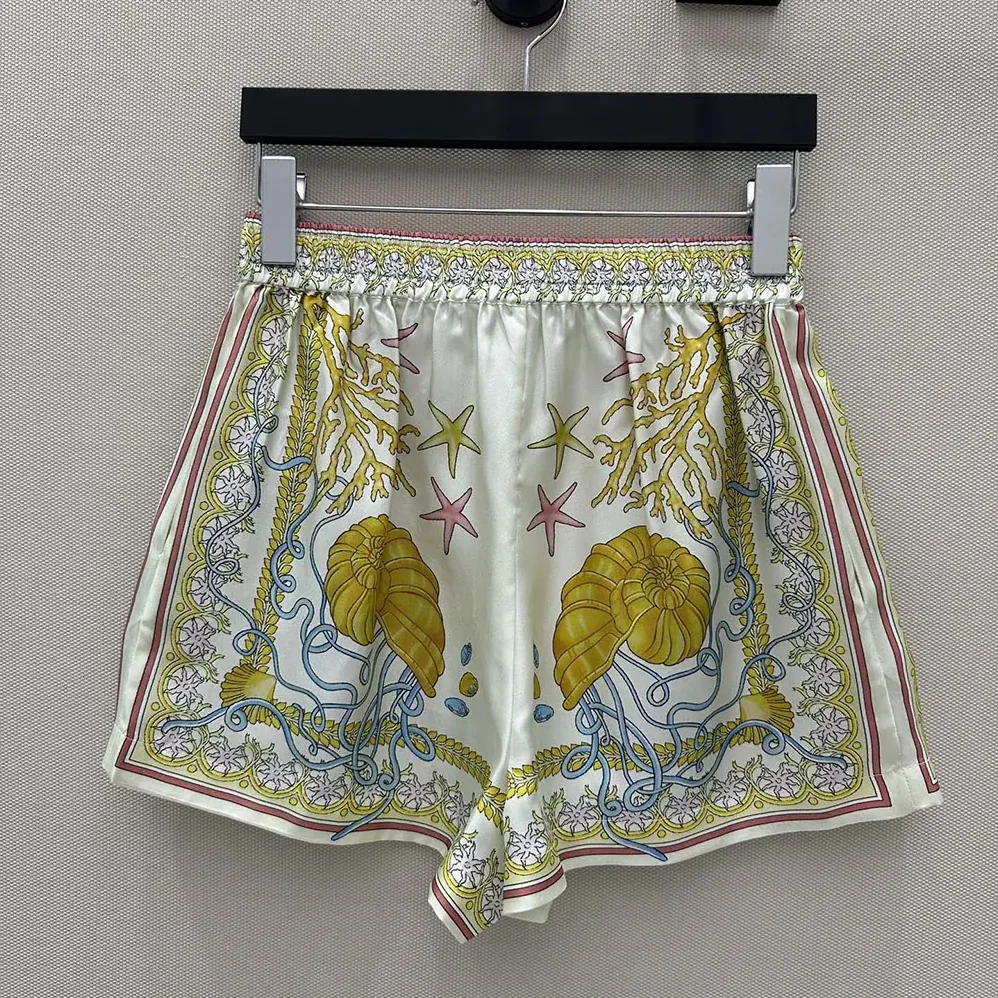 Versace Underwater Barocco Silk Shorts for Women in Yellow Versace Underwater Barocco Silk Shorts for Women in Yellow