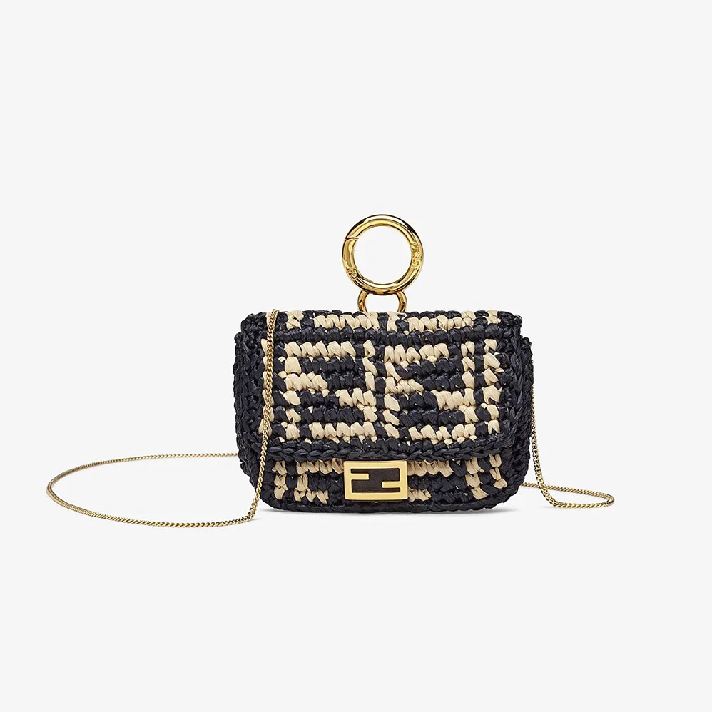 Fendi Nano Baguette Charm Black Raffia Charm for Women Fendi Nano Baguette Charm Black Raffia Charm for Women